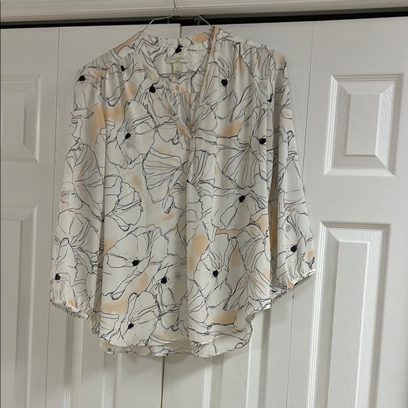 Saint Tropez West Tops - St. Tropez West Cream and Black Graphic 3/4 Sleeve Blouse